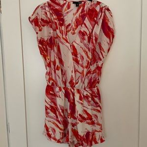 Aqua red and pink silk floral romper